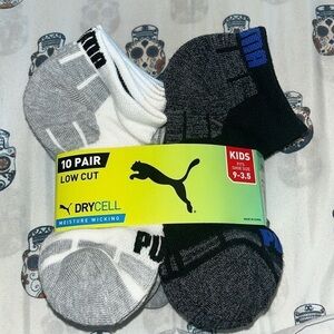 Puma 10 Pair lowcut moisture wicking arch support socks for YOUTH 9-3.5 -NWT